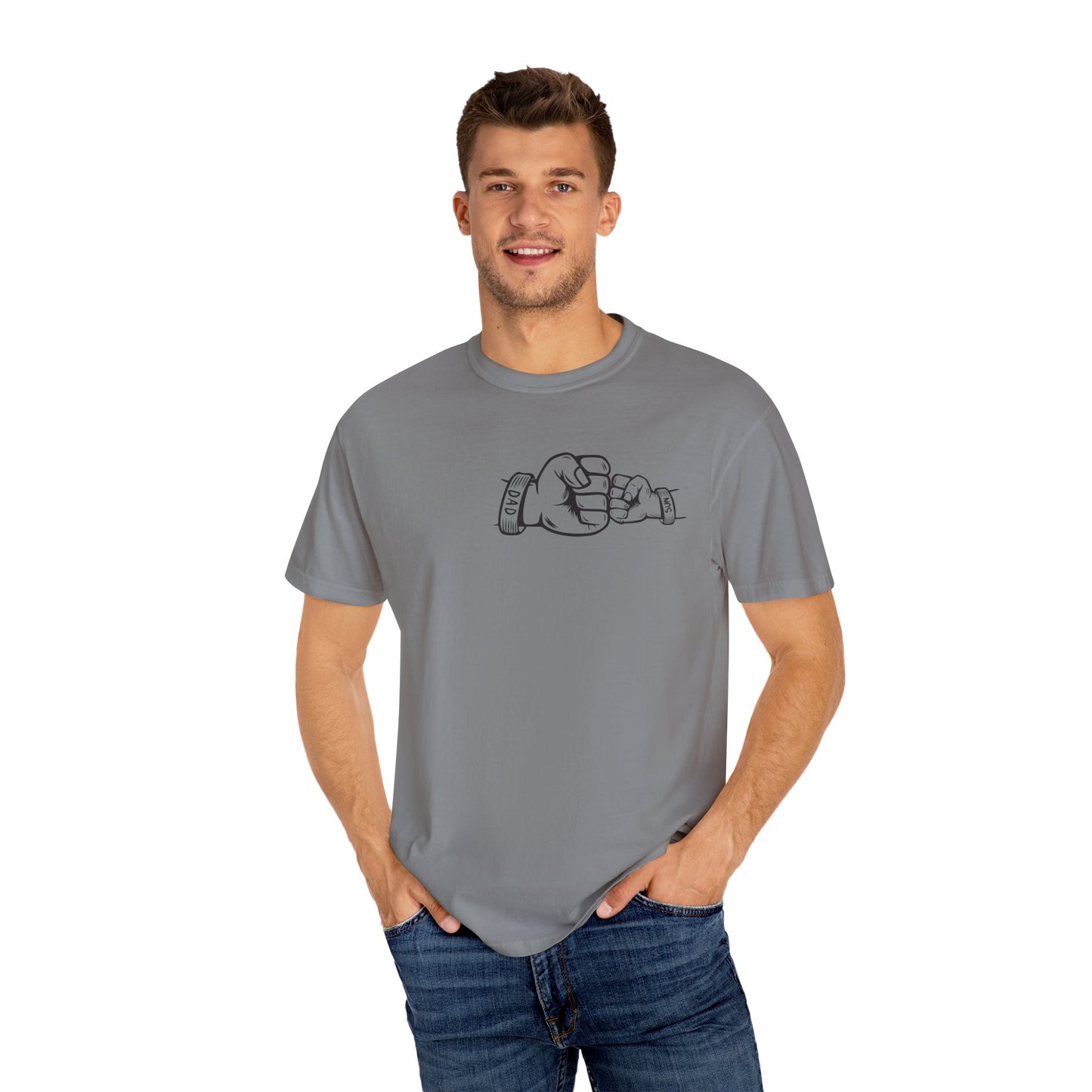 Unisex Garment-Dyed T-shirt with Fathers Day Fist Bump Design - Casual, Comfortable, Perfect for Everyday Wear